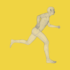 3d Running Man. Human Body Wire Model. Sport Symbol.
