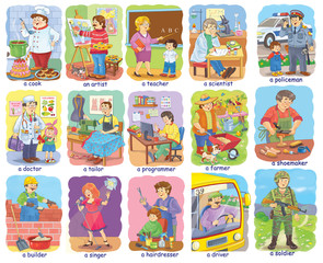 Set of cute people of different professions. Poster. Illustration for children