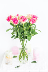 Bouquet of beautiful flowers of roses for catalog on white background
