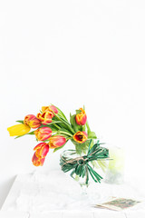 Bouquet of Beautiful flowers tulips for catalog on white background