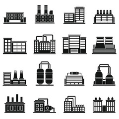 Fototapeta premium Industrial building factory icons set. Simple illustration of 16 industrial building factory vector icons for web