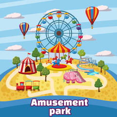 Amusement park concept. Cartoon illustration of amusement park vector concept for web