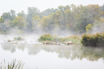 View of a misty river in Lodosa, Spain