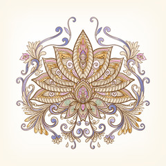 Vector ornamental Lotus flower, ethnic art, patterned Indian pai