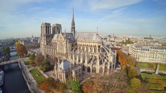 Aerial view of Paris with Notre Dame cathedral 
