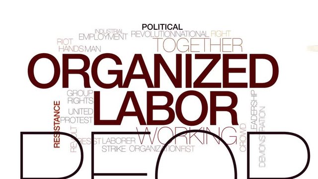 Organized labor animated word cloud. Kinetic typography.