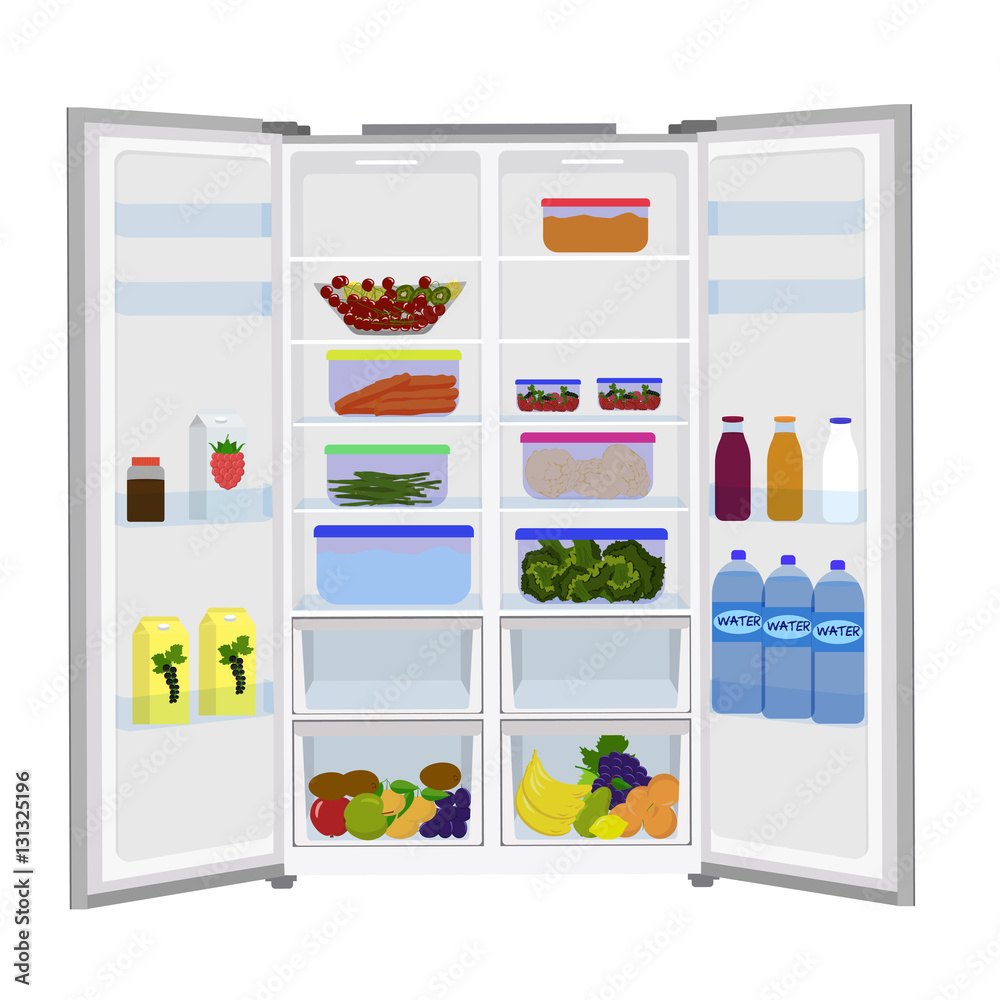 Wall mural Open fridge full of fresh fruits and vegetables