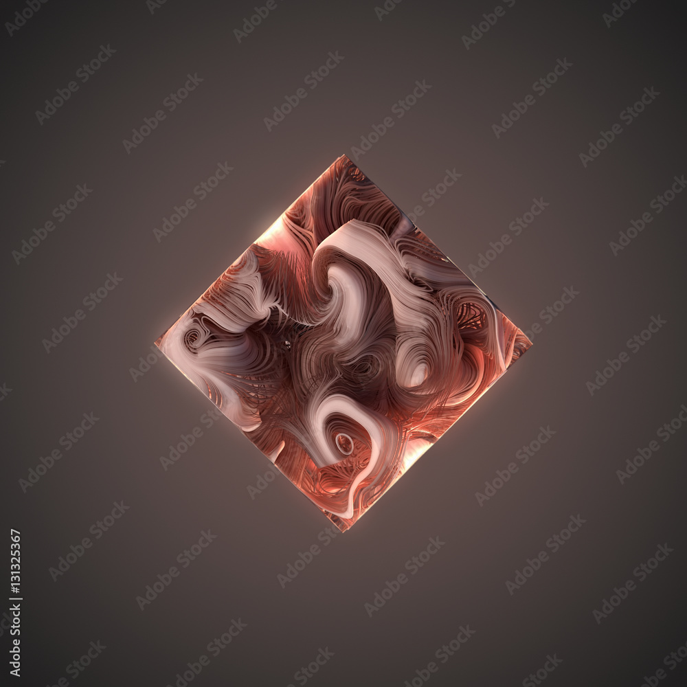 Poster Abstract weave pink lines in the form of cube. 3D rendering