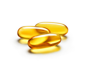 Omega 3 capsule isolated on white background. Close up, high resolution product.