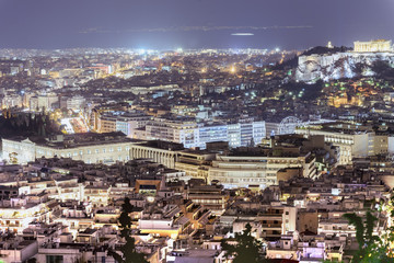 Acropolis in Athens,Greece,  monastiraki, plaka,view of downtown at night
