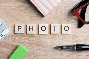 Word photo of blocks as photography concept on business workplace