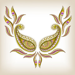 Fototapeta premium Neck line embroidery designs ornamented with Turkish paisley. St