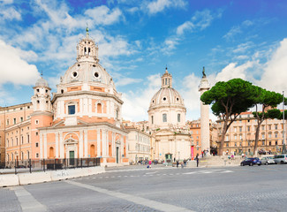 Fototapeta na wymiar Piazza Foro Traiano with column of Trajan in Rome, Italy