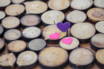 Velvet heart on Valentine's Day on a wooden background