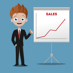 Businessman with growing sales chart