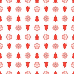 Holiday seamless pattern with christmas tree and snowflakes. Vec
