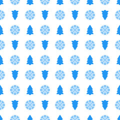 Holiday seamless pattern with christmas tree and snowflakes. Vec