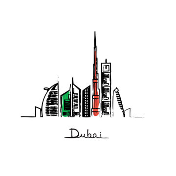 Dubai city landmarks flag colors