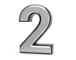 3D Isolated Metal Metallic 2 Two Number Illustration.