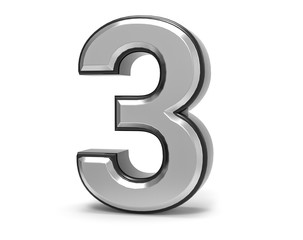 3D Isolated Metal Metallic 3 Three Number Illustration.