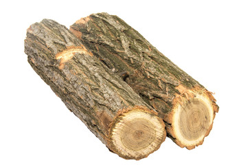 Wooden log as firewood isolated on a white background