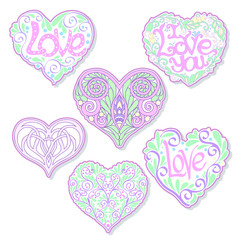 Fototapeta na wymiar Set of Love Heart fashion patch, badges, stripes, stickers. This