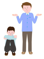 泣いている子供に戸惑う男性