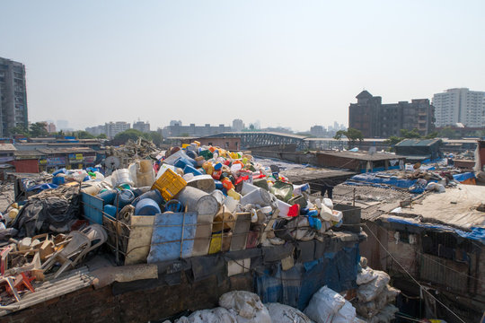 India Mumbai Slum People And Children Working And Living Laundry, Plasitic
