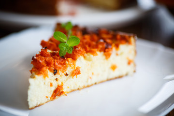 curd pudding with chunks of pumpkin inside