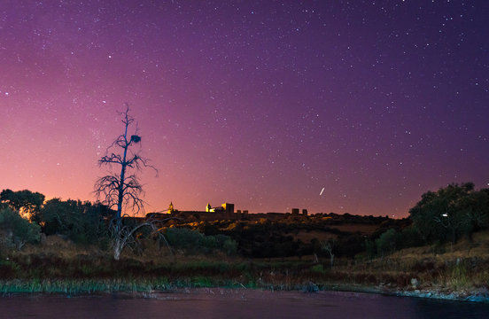 Alqueva lake near Monsaraz village in the night, Portugal