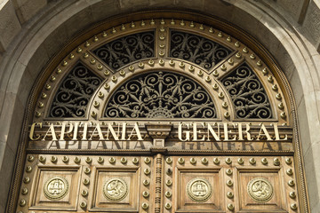 Detail of the door ornaments and details from the Capitania General in Barcelona, Spain