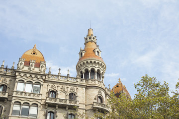 Fototapeta na wymiar Detail of a modernist building near Catalonia Square in Barcelona, Spain