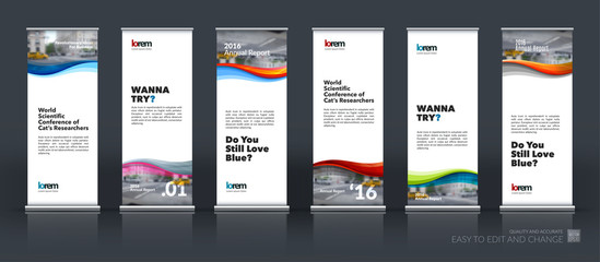 Abstract business vector set of modern roll Up Banner stand desi