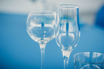 Empty glasses in restaurant.
