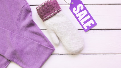 concept holiday sales of clothes and textiles top view