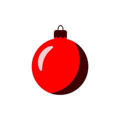 Christmas tree ball icon. Red bauble decoration, isolated on white background. Symbol of Happy New Year, Xmas holiday celebration, winter. Flat design for card. Vector illustration