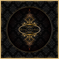 Merry Christmas gold luxury greeting card on a black background. Vector