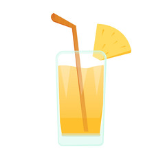 Cartoon glass full of juice with cocktail straw and pineapple fruit isolated on white background vector illustration