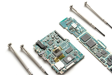 concept repair smartphone - parts of digital gadgets with tools