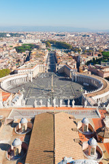 Saint Peter's Square in Vatican and aerial view of the city frome above, Rome Italy, vertical shot