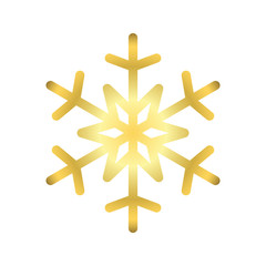 Gold Christmas snowflake icon. Golden silhouette snow flake sign isolated on white background. Elegant design for card, decoration. Symbol winter, New Year holiday celebration Vector illustration