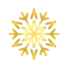 Gold Christmas snowflake icon. Golden silhouette snow flake sign isolated on white background. Elegant design for card, decoration. Symbol winter, New Year holiday celebration Vector illustration
