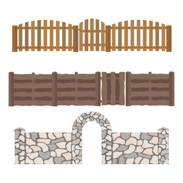 Different designs of fences and gates isolated vector.