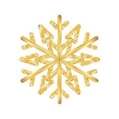 Gold Christmas snowflake icon. Golden silhouette snow flake sign isolated on white background. Elegant design for card, decoration. Symbol winter, New Year holiday celebration Vector illustration