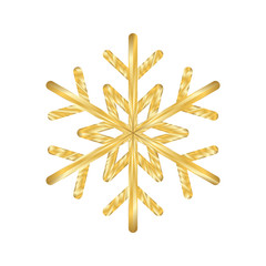 Gold Christmas snowflake icon. Golden silhouette snow flake sign isolated on white background. Elegant design for card, decoration. Symbol winter, New Year holiday celebration Vector illustration