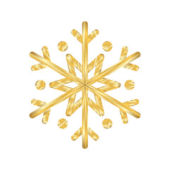 Gold Christmas snowflake icon. Golden silhouette snow flake sign isolated on white background. Elegant design for card, decoration. Symbol winter, New Year holiday celebration Vector illustration