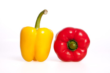 Red and Yellow Peppers on white background.