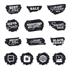 Social media icons. Chat speech bubble and Globe.