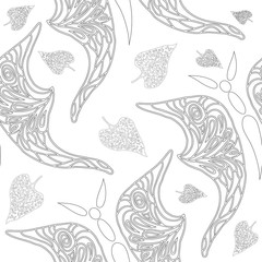 Seamless pattern with handdrawn butterfly on a white background.