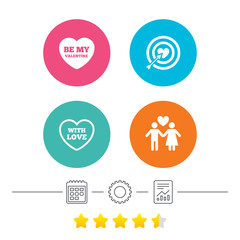 Valentine day love icons. Target aim with heart.